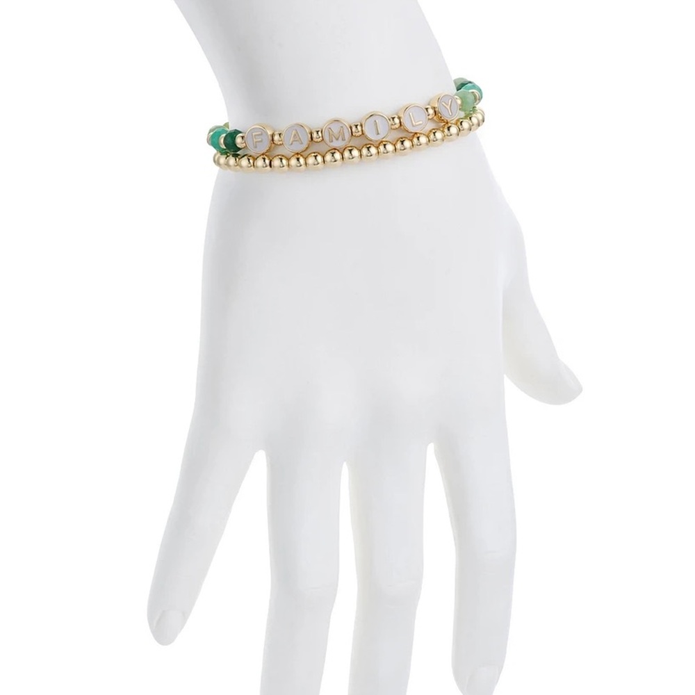 Unwritten Multi Green Quartz Family Stone and Beaded Stretch Bracelet Set - Picture 2 of 6